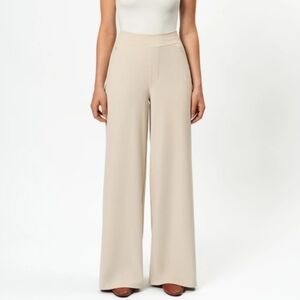 NINEPINE Asana Relaxed Straight Leg Wide Leg Pants Women's M Taupe Stretch